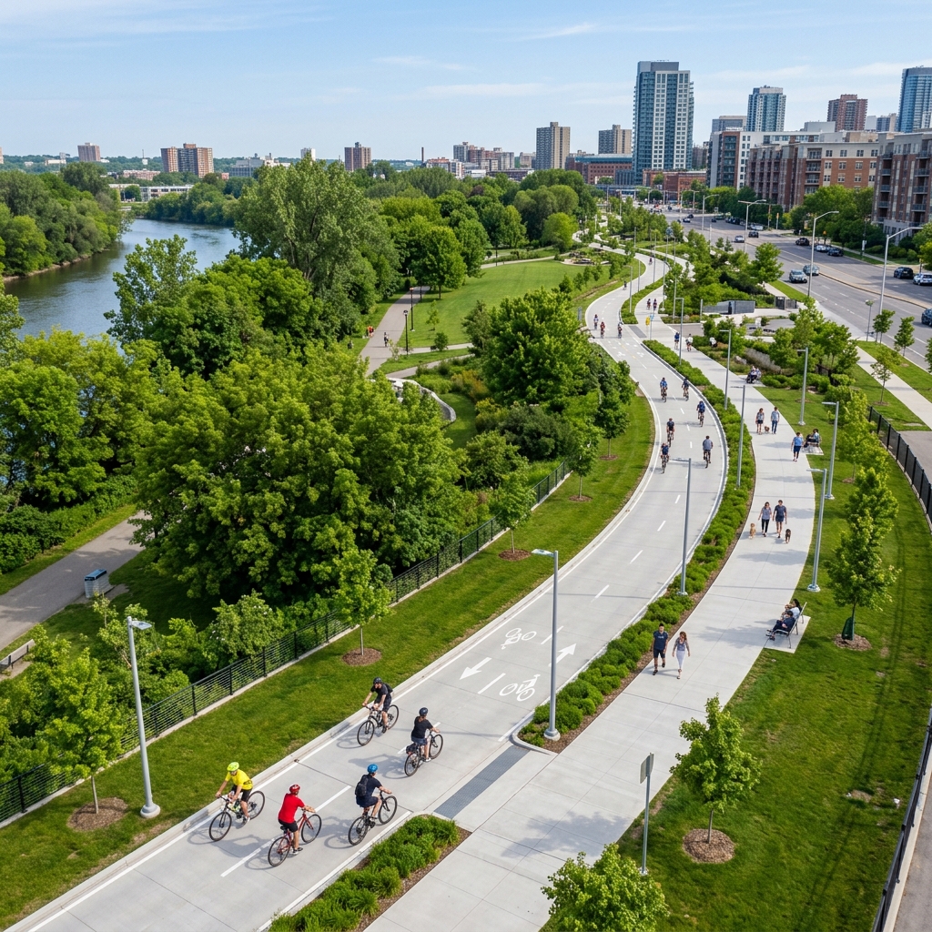 Ciclovia e calçada com piso Colmeia Estrutural