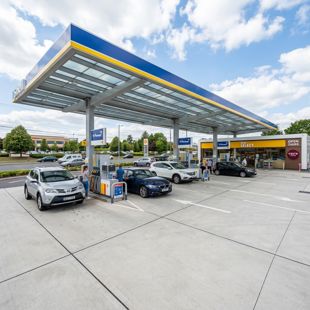Posto de combustível com piso Colmeia Estrutural